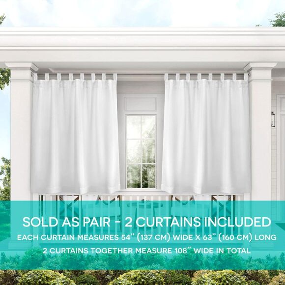 Indoor/Outdoor Light Filtering Curtain Panel Pair, 54"x63", White - Picture 2 of 12